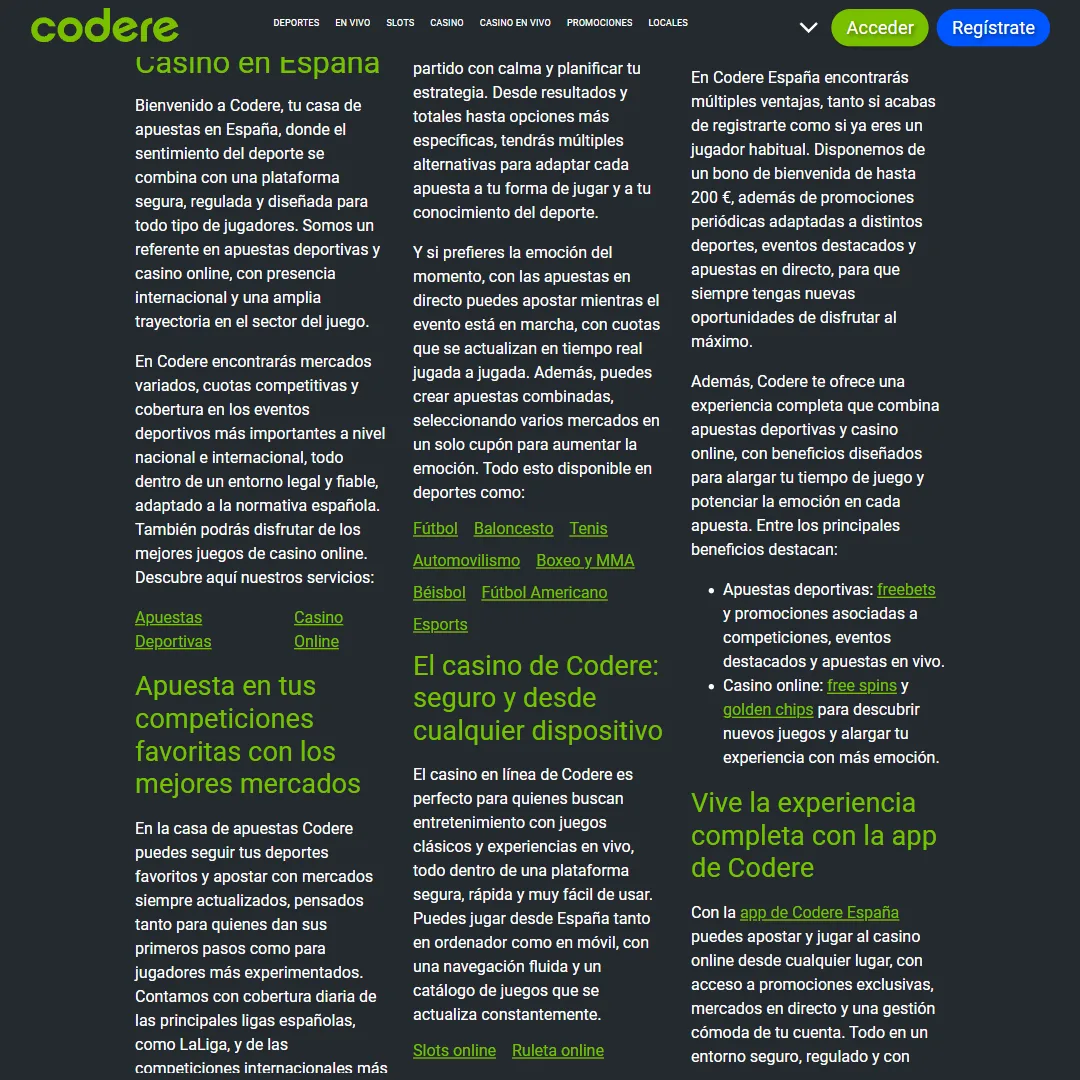 Captura oficial de la app de Codere en la App Store española